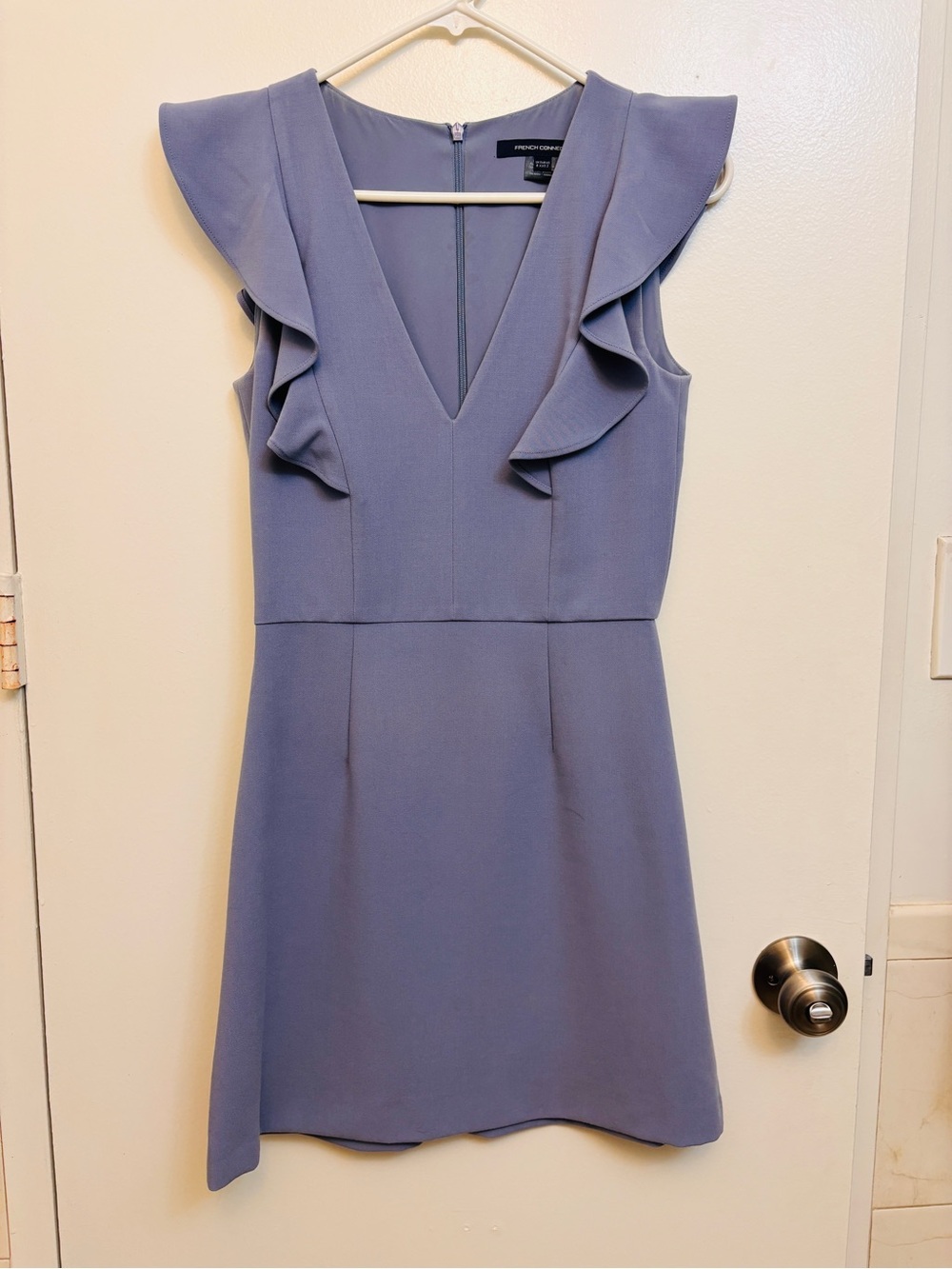 French Connection Dusty Blue Ruffle V-Neck Mini Dress - worn once